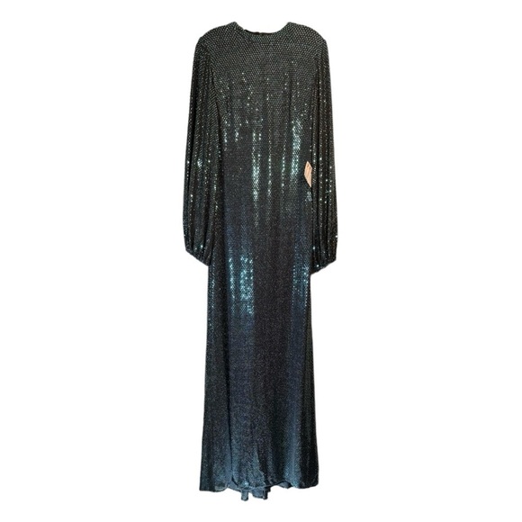 leena for Mac Duggal Bishop Sleeves Metallic Dress in Bottle Green NWT - Picture 2 of 7